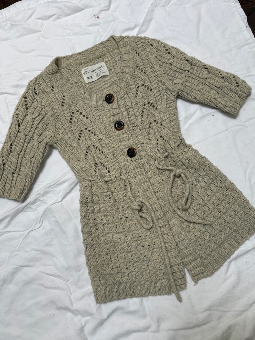 VINTAGE Aeropostale chunky cable knit cinch-waist wool-blend cardigan